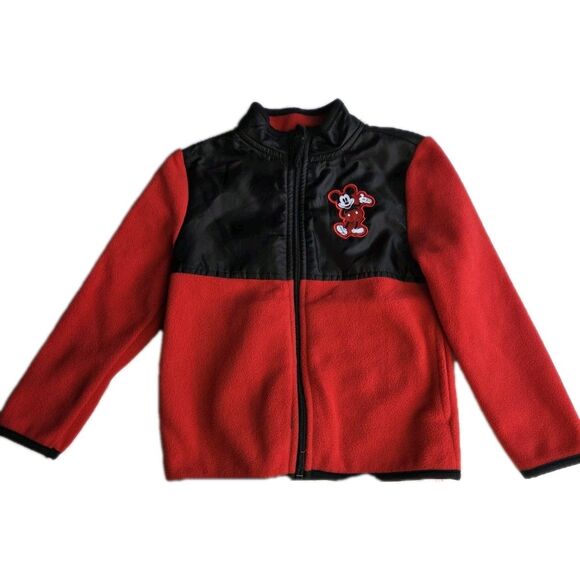 Vintage 90s DISNEY STORE Fleece MICKEY MOUSE Patch JACKET Zip Up KIDS 4T Toddler - Picture 1 of 4